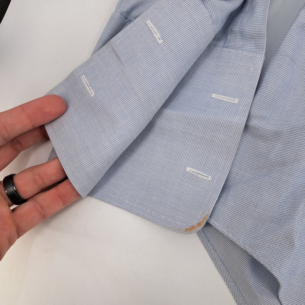 Paul Fredrick Non-Iron Dobby Dress Shirt Mens 16.5-35 Cotton Blue French Cuff - Picture 4 of 9